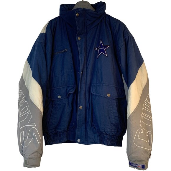 VTG Dallas Cowboys NFL Triple Goose Jacket L Blue Mens Winter Puffer Coat 8977 - Picture 5 of 13